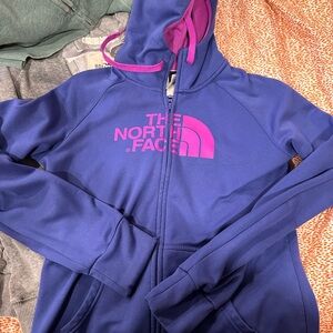 The North Face Purple Hoodie with Pink Logo